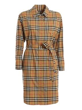 BURBERRY London England Iconic Check Belted Shirt Dress